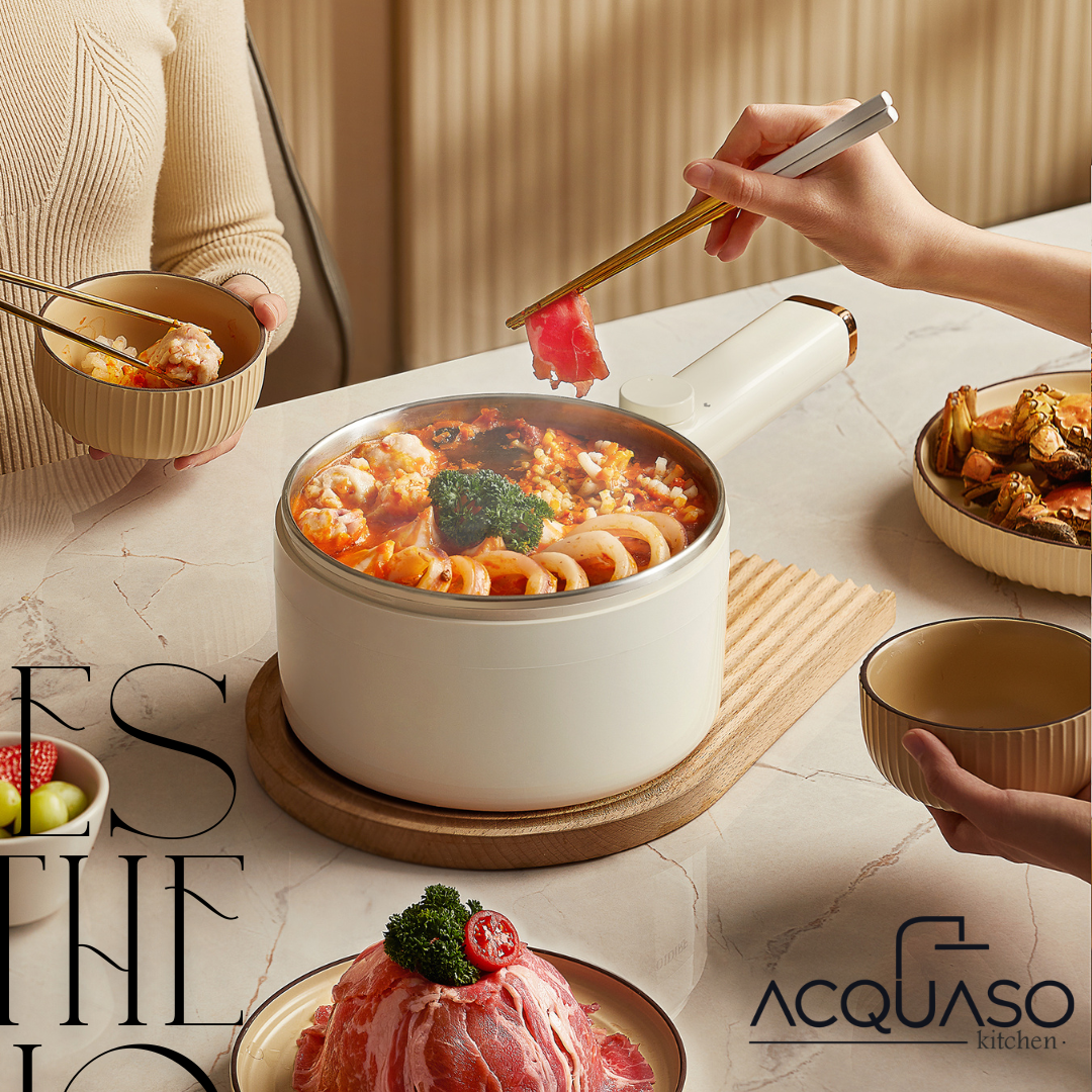 CURA PRO Multipurpose Electric Cooker | 1.8L Non-Stick Pot | 600W Fast Heating | Tempered Glass Lid | Stir Fry, Boil, Steam, Roast | Compact Ramen & Hot Pot Cooker | Fulfilled by Acquaso