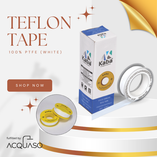KABA White PTFE Teflon Tape for Plumbing – 10 Rolls Box | 12mm x 10m Each | High-Density Thread Sealant for Water, Gas, and Air Pipes | Leak-Proof, Dust-Protected