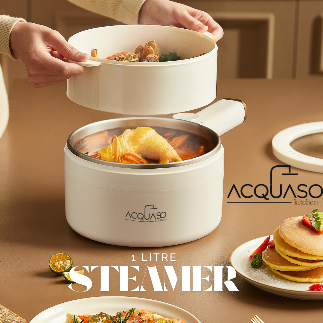 CURA PRO Multipurpose Electric Cooker | 1.8L Non-Stick Pot | 600W Fast Heating | Tempered Glass Lid | Stir Fry, Boil, Steam, Roast | Compact Ramen & Hot Pot Cooker | Fulfilled by Acquaso