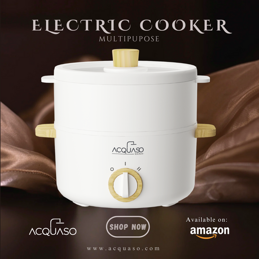 CURA PLUS Multipurpose Electric Cooker | 1.5L Non-Stick Skillet Pot with Steamer | 600W | Auto Thermostat & Temperature Control | Stainless Steel Body | Ceramic Coating | Tempered Glass Lid | Ideal for Noodles, Frying, Boiling | fulfilled by Acquaso