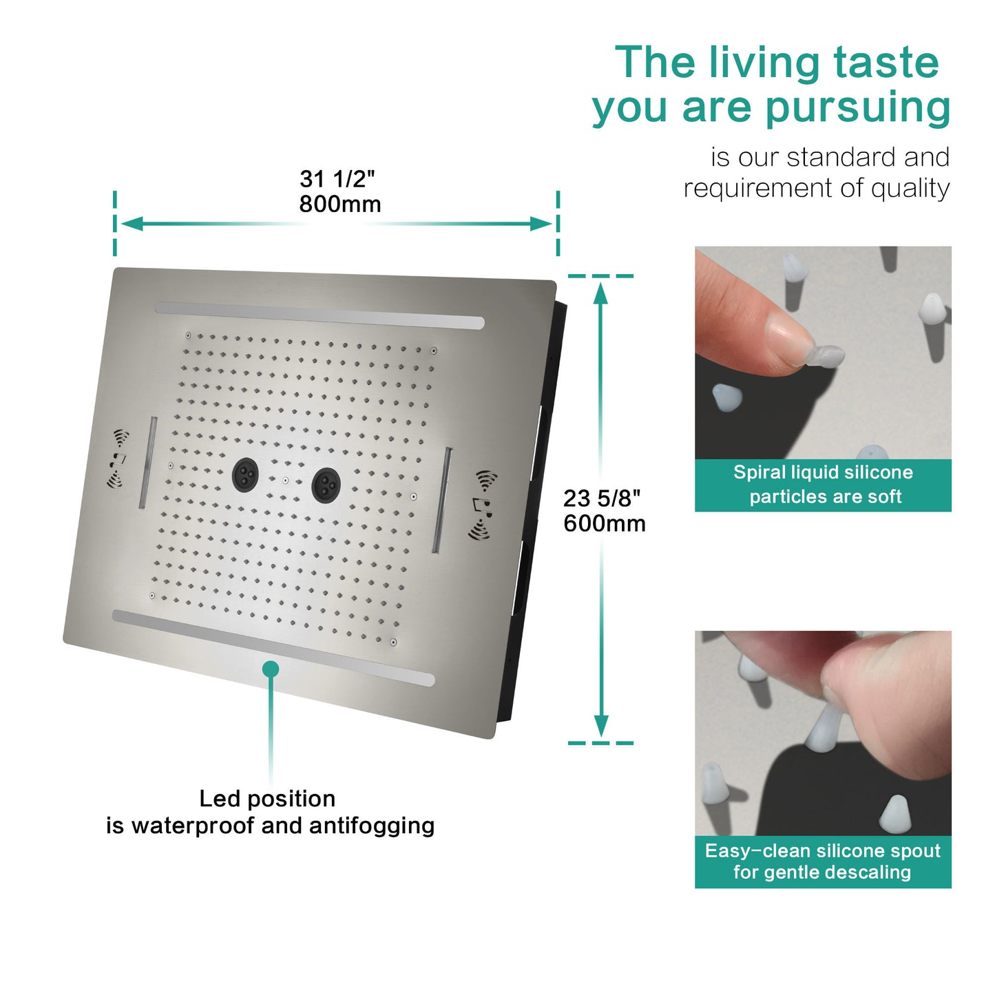 ACQUASO FALLS Luxury Thermostatic Shower System | Wall-Mounted | Brass Body | Nickel Brushed Finish | Rainfall, Massage, Waterfall, Jet Spray