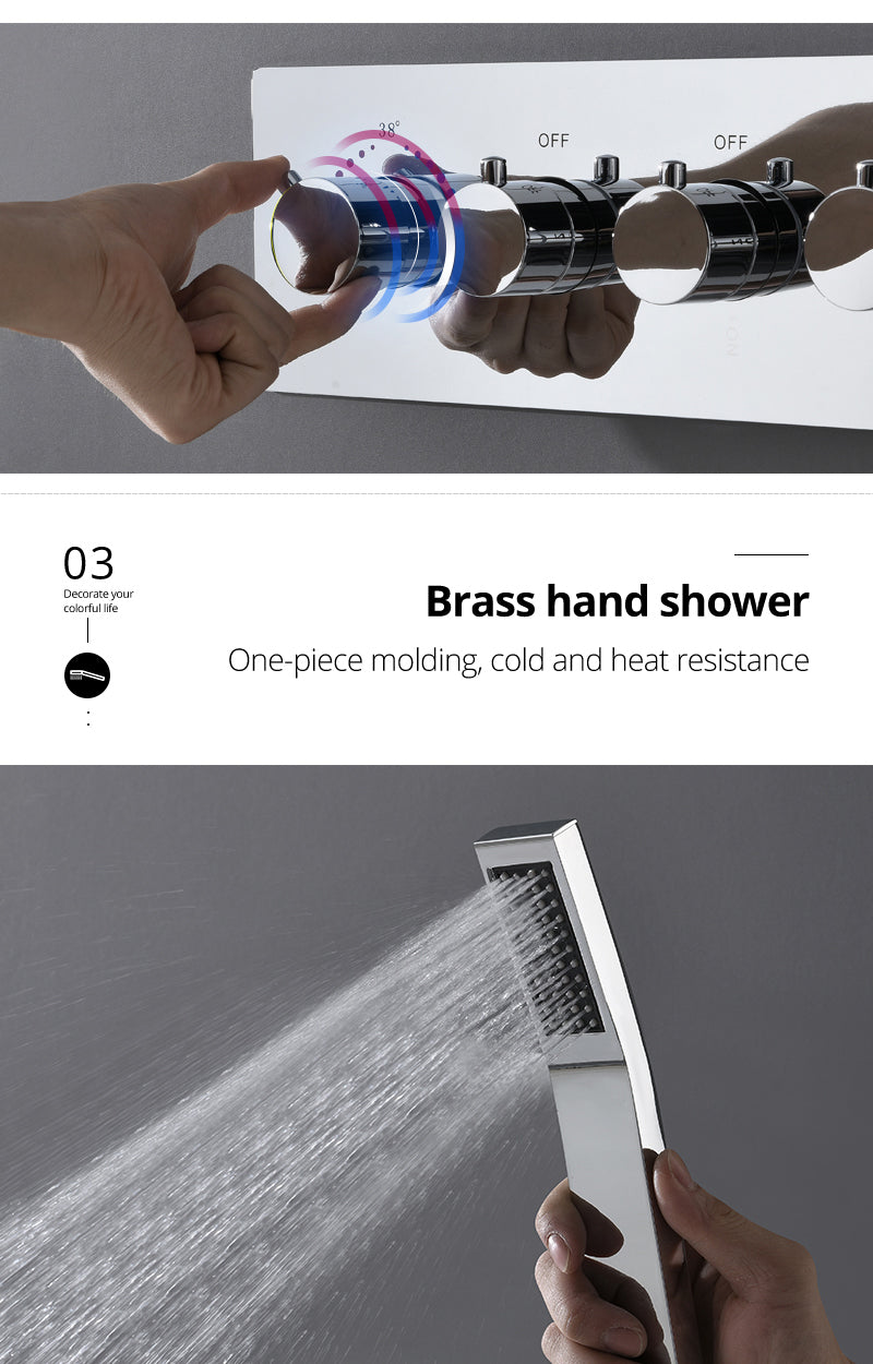 ACQUASO DUDHSAGAR Luxury Thermostatic Shower System LED Shower System – 580x380mm SUS304 Stainless Steel Ceiling-Mounted Shower Panel | Rainfall, Waterfall, Spray, Water Column, Hand Shower