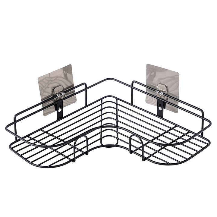 Self-Adhesive L-Shaped Corner Shelf | Metal Wall-Mount Rack for Bathroom, Kitchen, Office & Living Room (23 cm, Black)