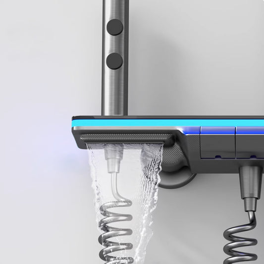 ACQUASO 2011 Multi-Function Thermostatic Shower Set | 5-Handle Wall-Mounted System with Slide Bar | 1.5M Height | Square Shower Head | 5 Spray Modes | Polished Finish
