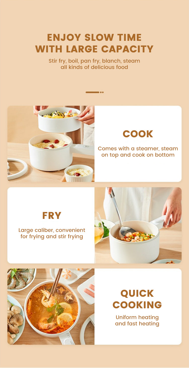 Cura SE Multipurpose Electric Cooker | 1.8L Stainless Steel Pot with Glass Lid | 800W Energy Efficient Skillet for Frying, Boiling & Sautéing | Electric Cooking Kettle