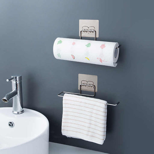 STICKY Stainless Steel Self-Adhesive Towel Ring | Chrome Finish Napkin Holder for Bathroom & Kitchen | No Drill | Rectangular Design | Waterproof & Rustproof