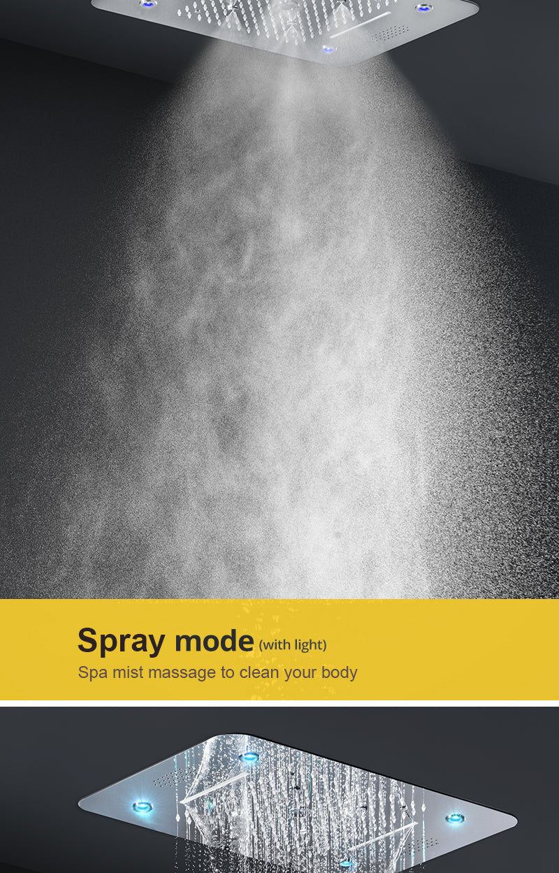ACQUASO DUDHSAGAR Luxury Thermostatic Shower System LED Shower System – 580x380mm SUS304 Stainless Steel Ceiling-Mounted Shower Panel | Rainfall, Waterfall, Spray, Water Column, Hand Shower