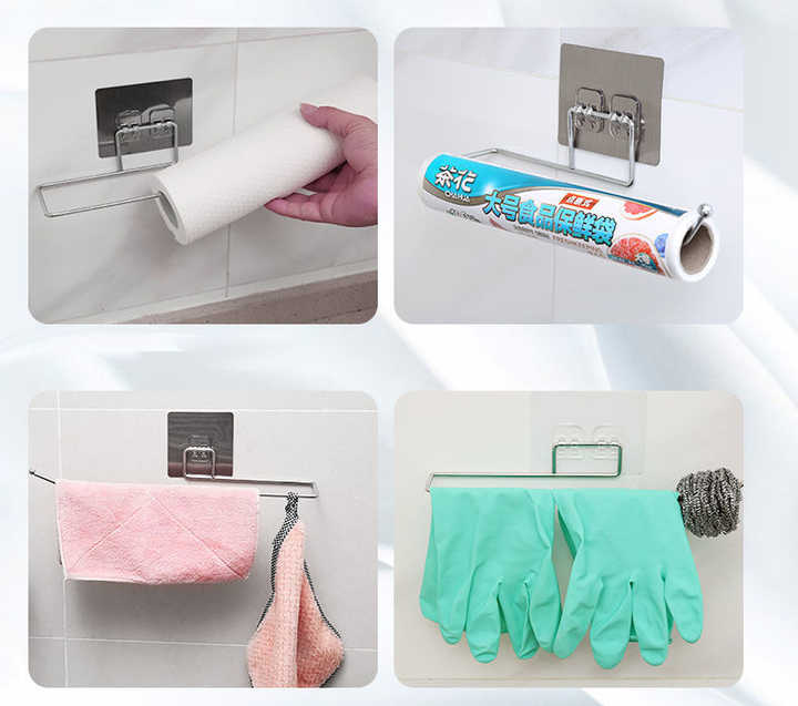 STICKY Stainless Steel Self-Adhesive Towel Ring | Chrome Finish Napkin Holder for Bathroom & Kitchen | No Drill | Rectangular Design | Waterproof & Rustproof