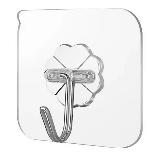 ACQUASO Transparent Self-Adhesive Flower Hook | Heavy-Duty Wall Hanger | No Drill Plastic Hook for Kitchen, Bathroom, Office & More | Holds up to 10 kg | Pack of 10