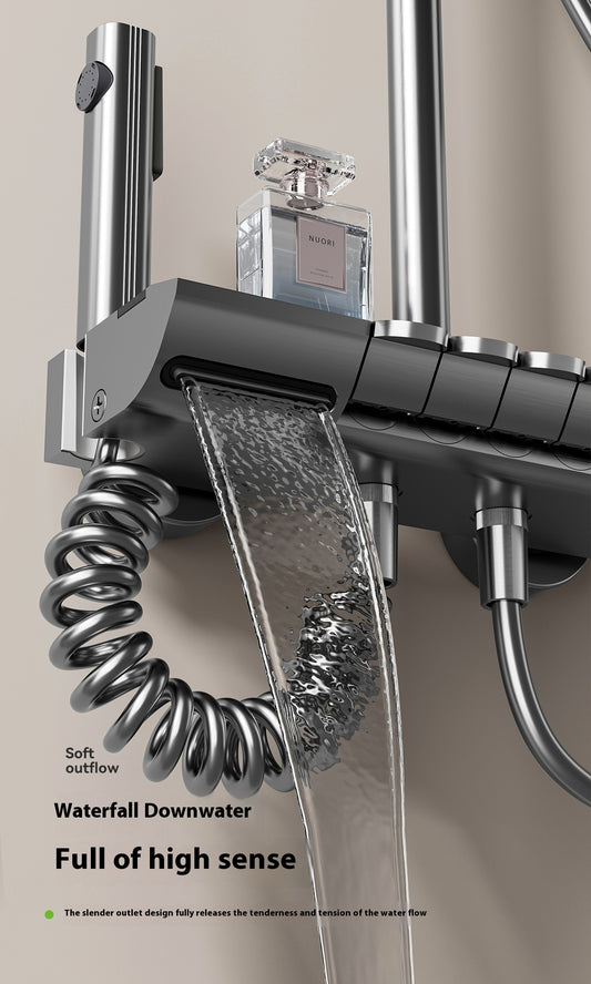 ACQUASO A9 Brass Thermostatic Shower Set with Slide Bar | Wall-Mounted Rain Shower System | Rectangle Head | Brushed Finish | Single Handle Mixer for Bathroom