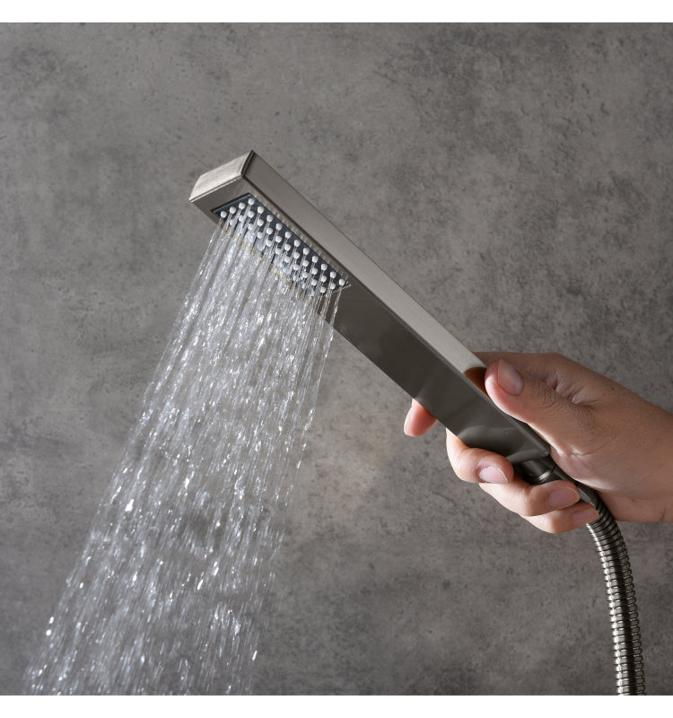 ACQUASO FALLS Luxury Thermostatic Shower System | Wall-Mounted | Brass Body | Nickel Brushed Finish | Rainfall, Massage, Waterfall, Jet Spray