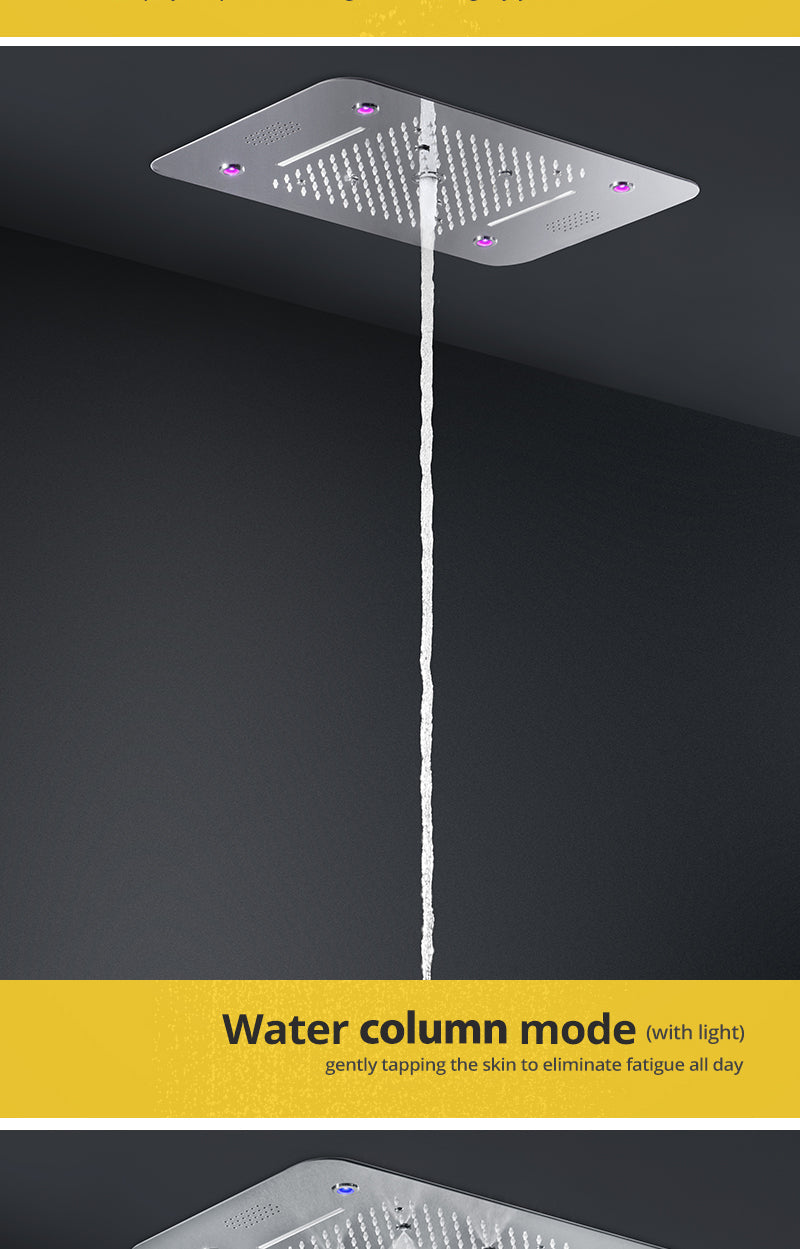 ACQUASO DUDHSAGAR Luxury Thermostatic Shower System LED Shower System – 580x380mm SUS304 Stainless Steel Ceiling-Mounted Shower Panel | Rainfall, Waterfall, Spray, Water Column, Hand Shower