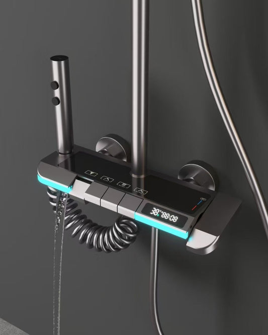 ACQUASO A31 Thermostatic Copper Shower Set | In-Wall Mounted Square Rain Shower | Galvanized Brushed Finish | Hot & Cold Mixer | Modern Bathroom Fixture