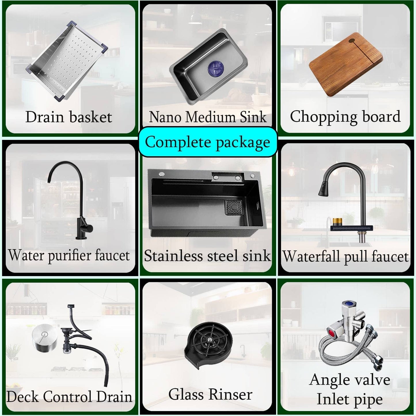 SINK Stainless Steel Waterfall Kitchen Sink | Undermount Countertop Installation | Brushed Chrome Finish | Rectangular Single Bowl | 4-Way Water Output | 750×460×220mm