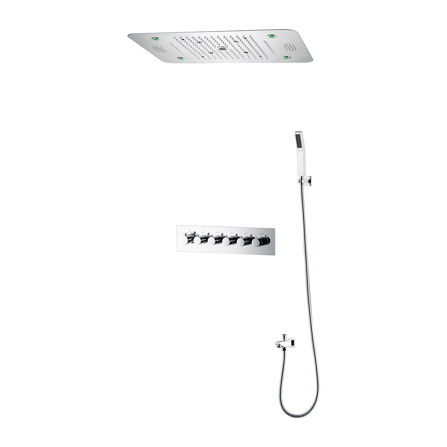 ACQUASO DUDHSAGAR Luxury Thermostatic Shower System LED Shower System – 580x380mm SUS304 Stainless Steel Ceiling-Mounted Shower Panel | Rainfall, Waterfall, Spray, Water Column, Hand Shower