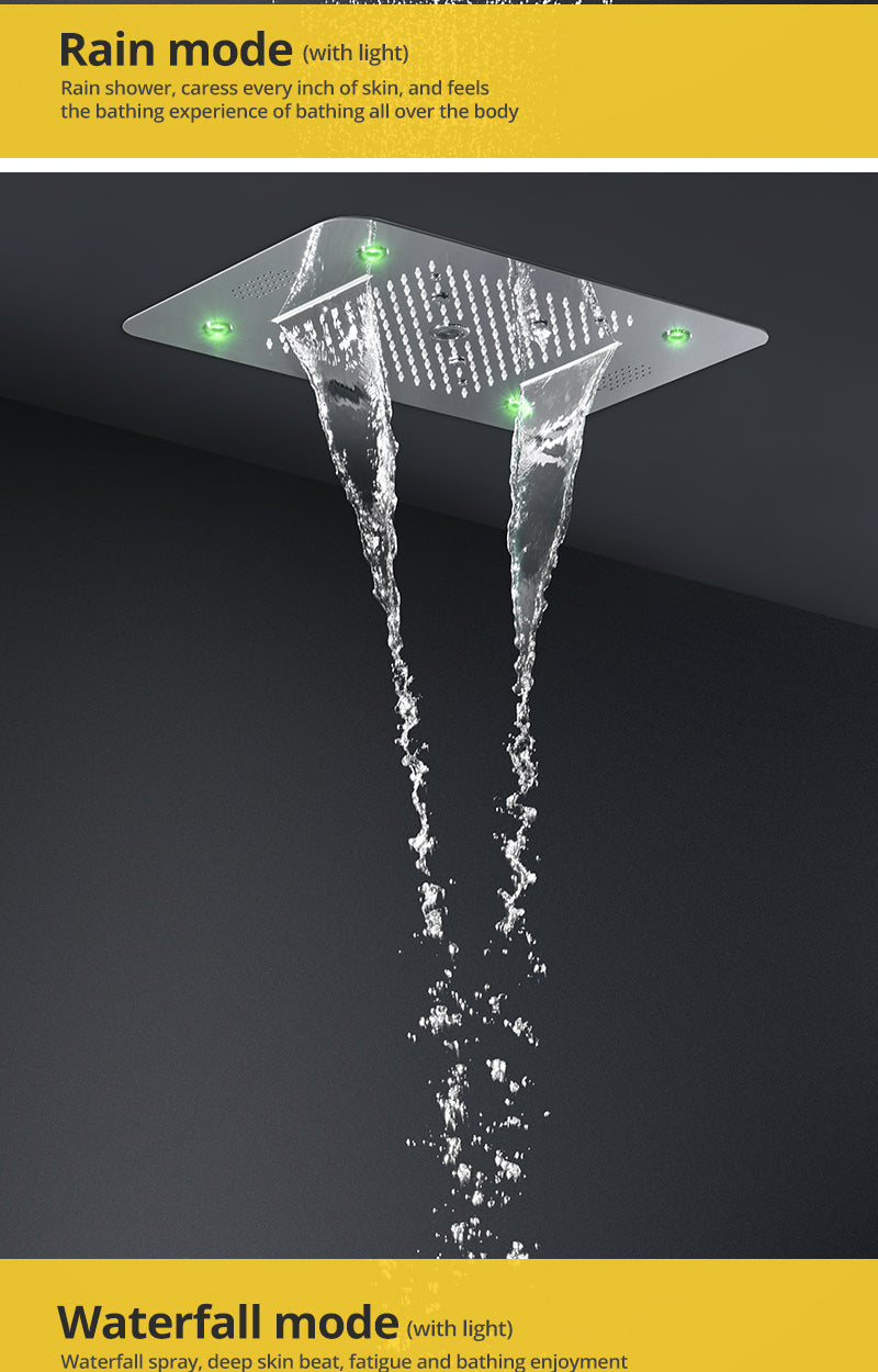 ACQUASO DUDHSAGAR Luxury Thermostatic Shower System LED Shower System – 580x380mm SUS304 Stainless Steel Ceiling-Mounted Shower Panel | Rainfall, Waterfall, Spray, Water Column, Hand Shower