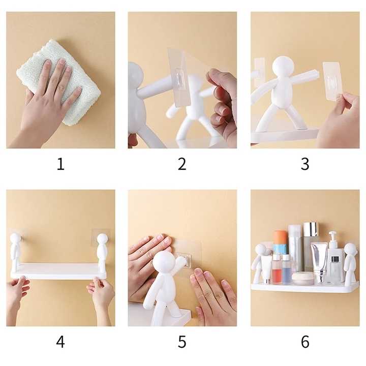 Humanoid Floating Wall Shelf – No-Drill Matte Finish Storage Rack with Strong Adhesive | ABS Plastic | Modern Space-Saving Shelf for Bathroom, Kitchen, Office & Bedroom (Pack of 1)
