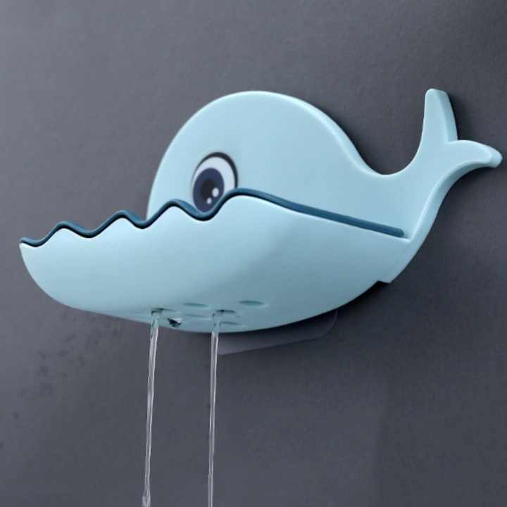 Fish-Shaped Soap Dish with Double Layer Drain Tray | No-Drill Adhesive Soap Holder for Bathroom & Kitchen | Plastic, Blue | Pack of 2