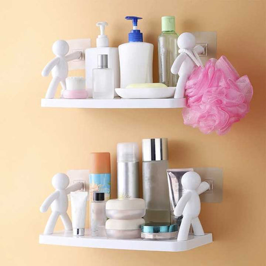 Humanoid Floating Wall Shelf – No-Drill Matte Finish Storage Rack with Strong Adhesive | ABS Plastic | Modern Space-Saving Shelf for Bathroom, Kitchen, Office & Bedroom (Pack of 1)