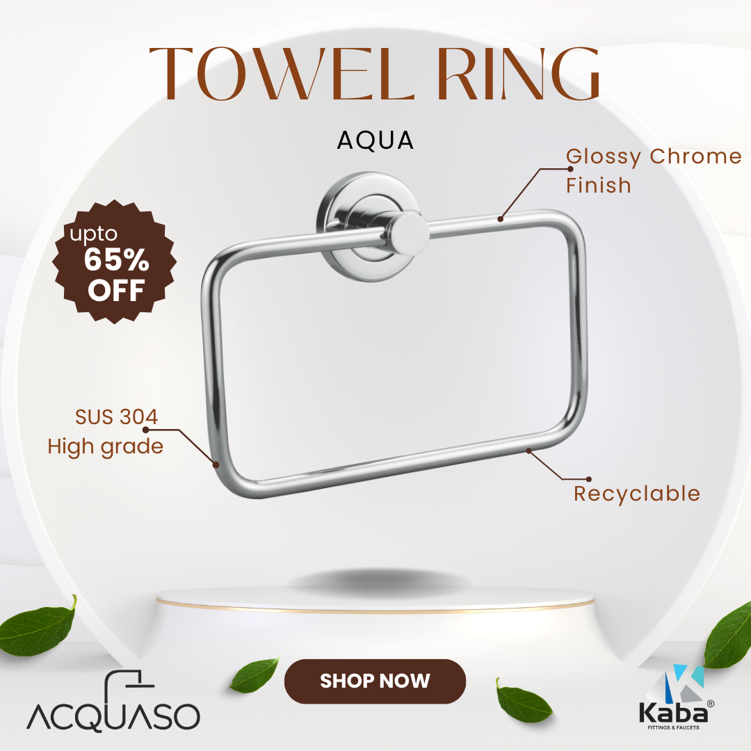 AQUA Stainless Steel Square Towel Ring | Wall Mounted Bathroom Napkin Holder | Chrome Finish | Anti-Rust & Corrosion Resistant