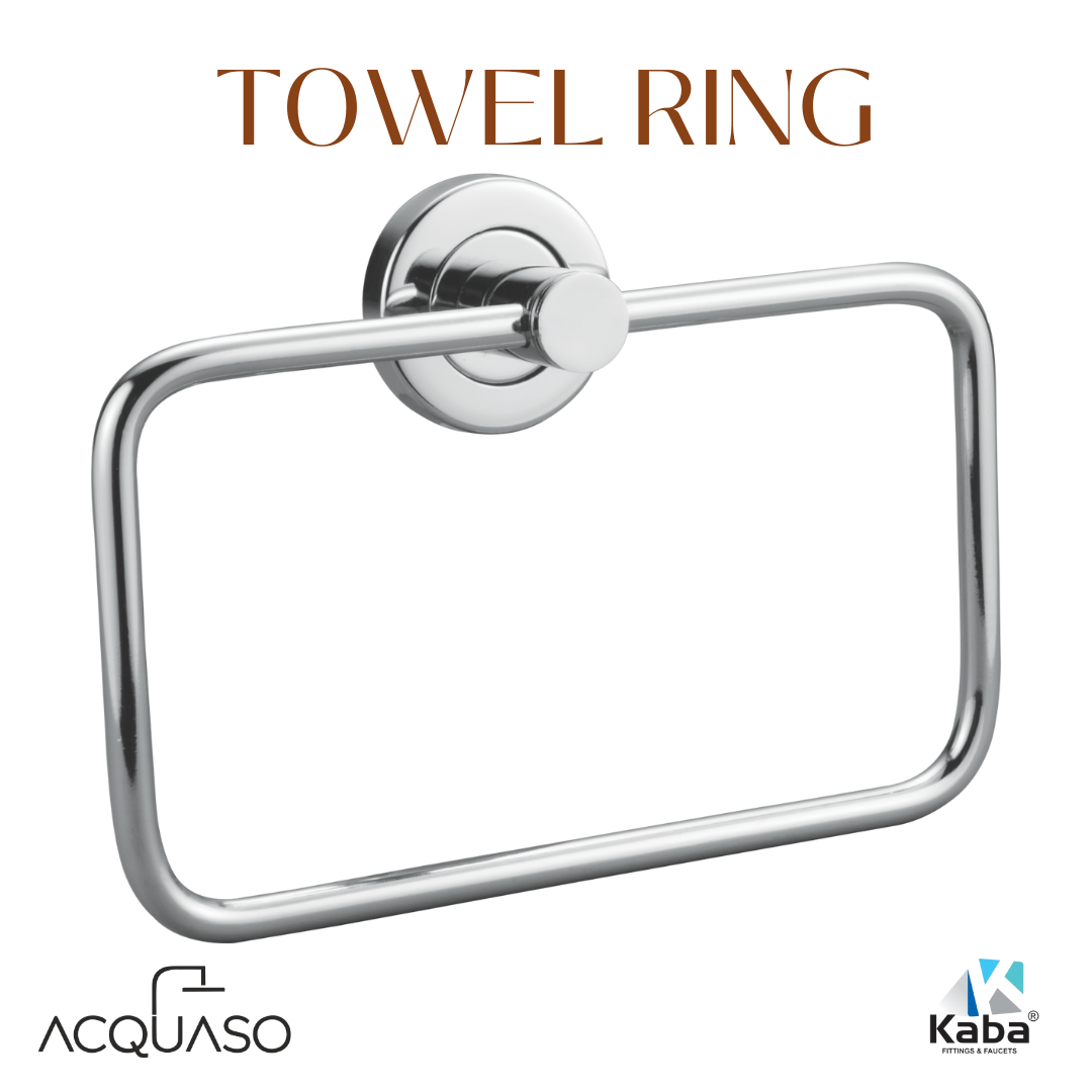 AQUA Stainless Steel Square Towel Ring | Wall Mounted Bathroom Napkin Holder | Chrome Finish | Anti-Rust & Corrosion Resistant