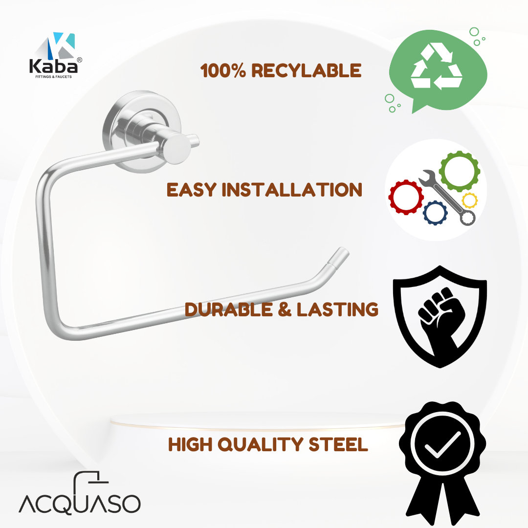 SKY Stainless Steel Towel Ring | Half-Square Design | Wall Mounted Napkin Holder | Rust-Proof | Modern Bathroom Accessory | Chrome